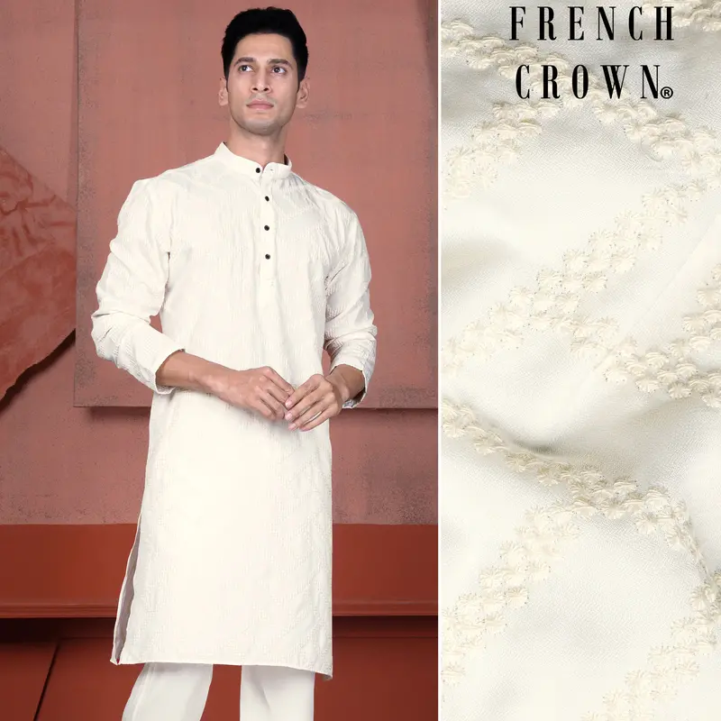 Albescent Cream Viscose Embroidered Designer Kurta 1
