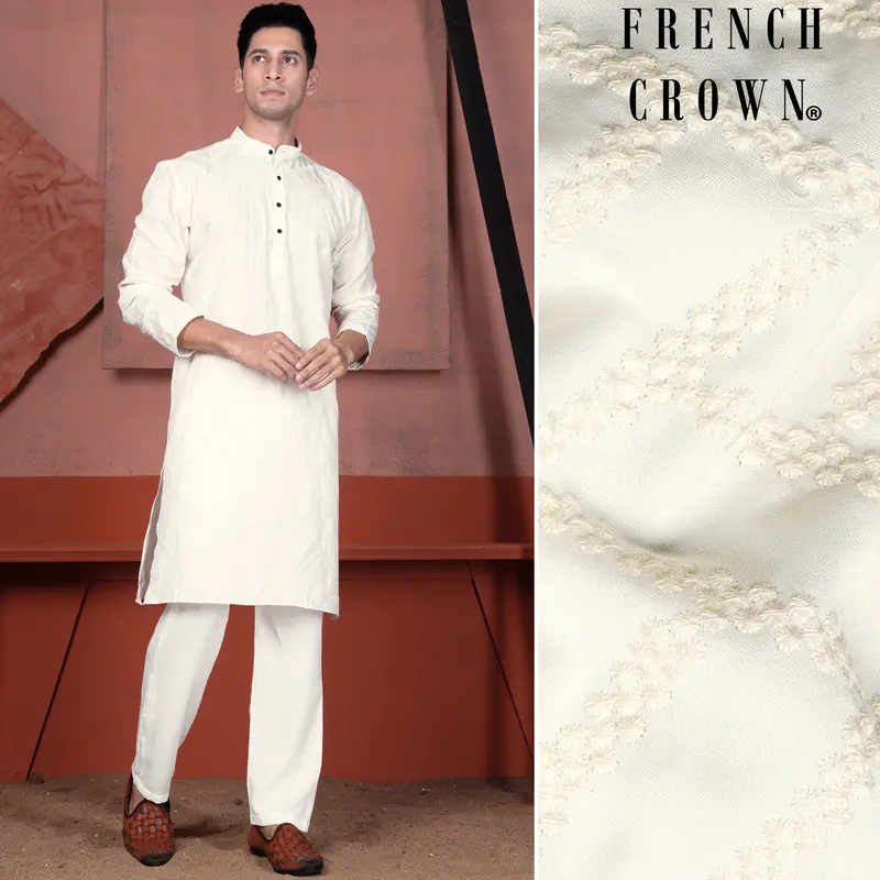 Albescent Cream Viscose Embroidered Designer Kurta Set 1