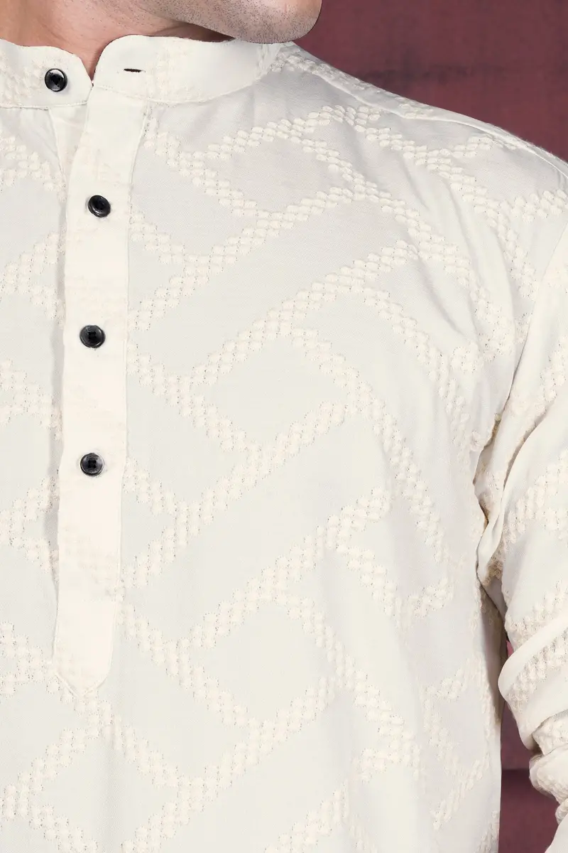 Albescent Cream Viscose Embroidered Designer Kurta Set 4