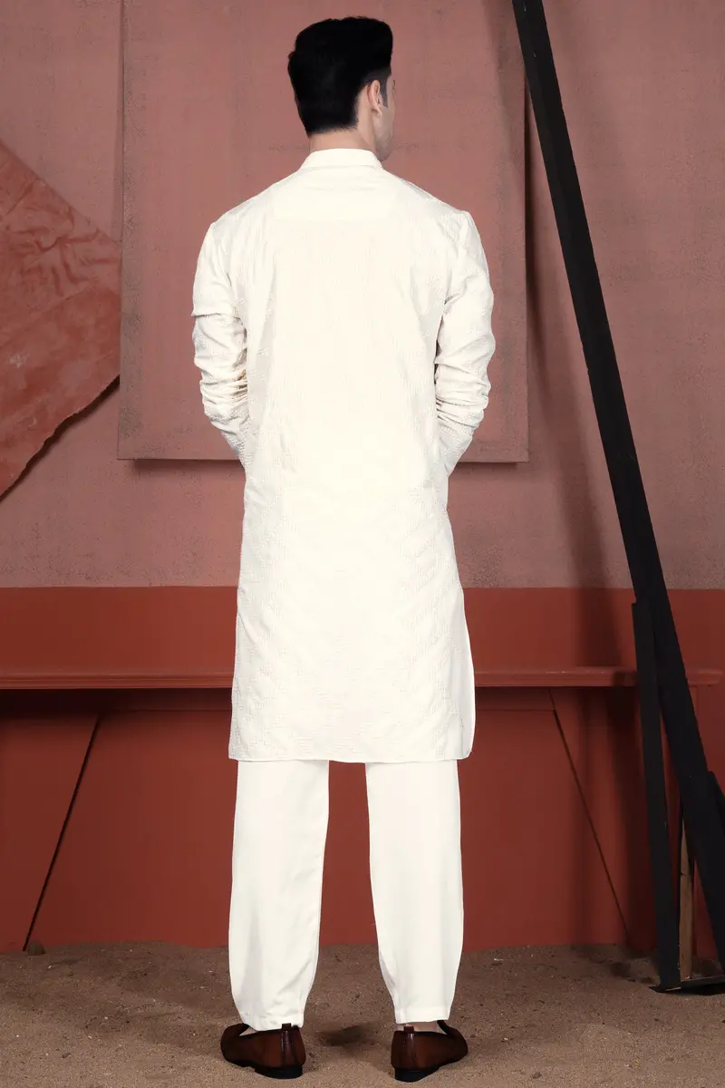 Albescent Cream Viscose Embroidered Designer Kurta Set 7