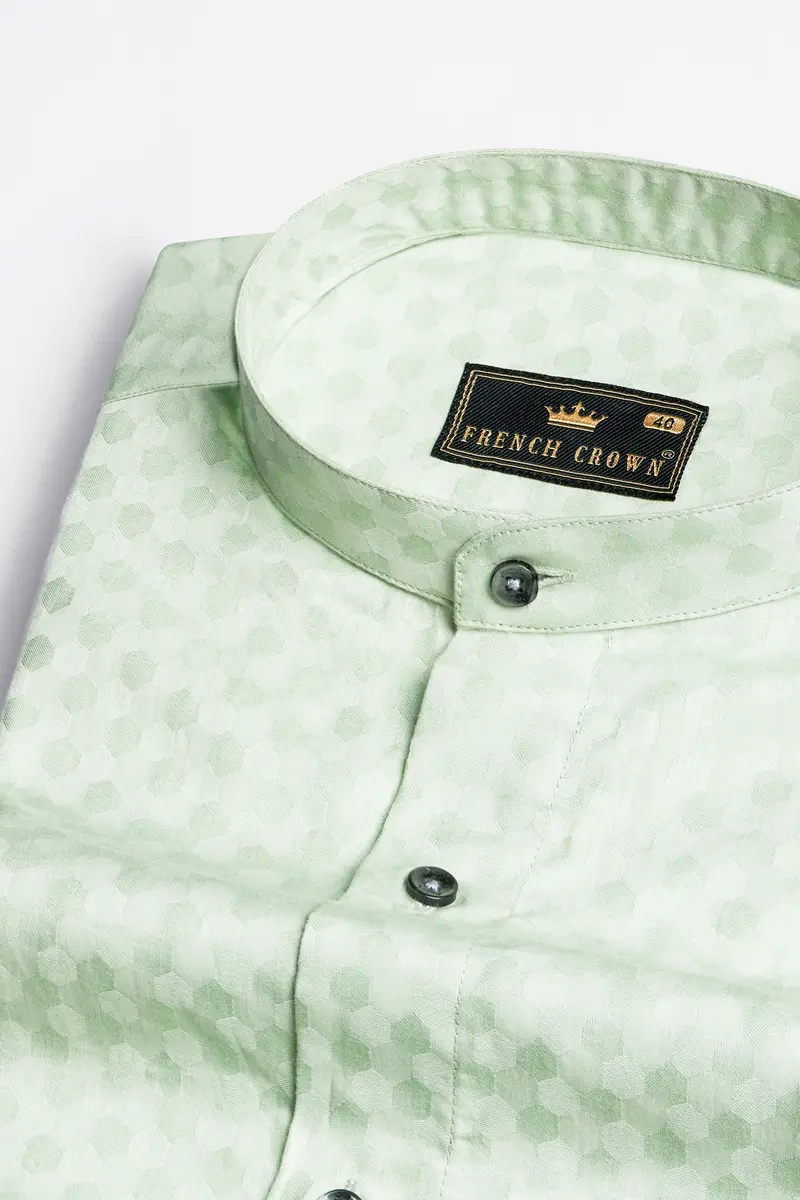 Albescent Green Hexagonal Jacquard Textured Premium Giza Cotton Shirt 1