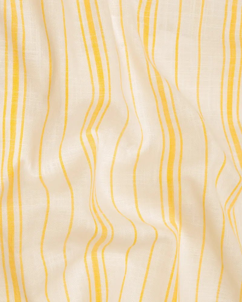 Albescent White With Goldenrod Striped Luxurious Linen Shirt 3