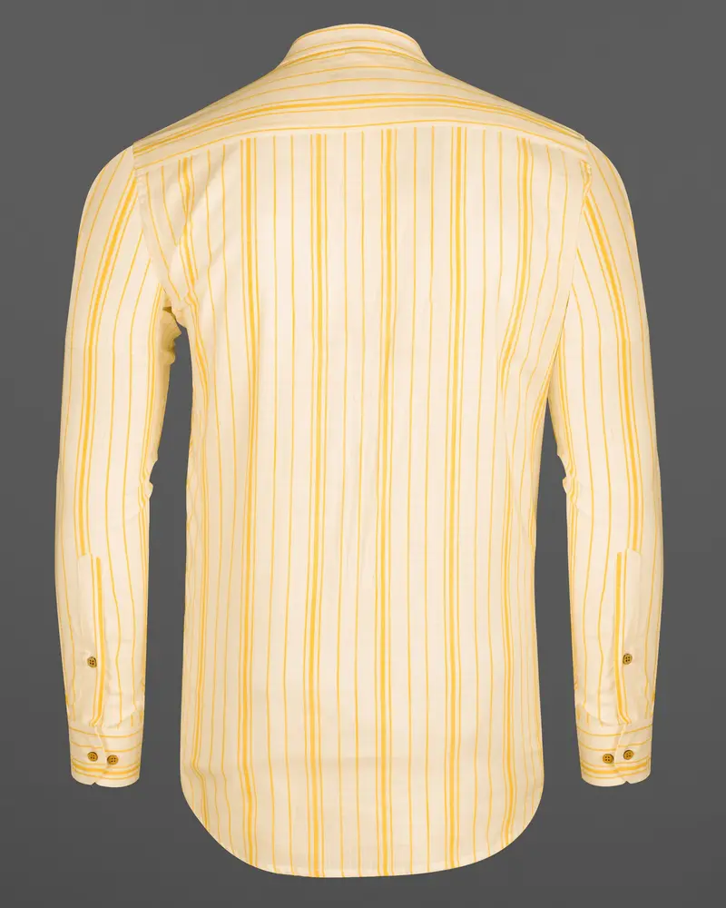 Albescent White With Goldenrod Striped Luxurious Linen Shirt 7