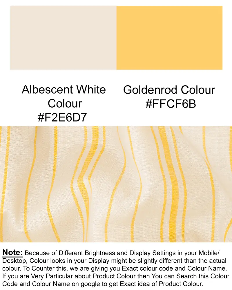 Albescent White With Goldenrod Striped Luxurious Linen Shirt 8