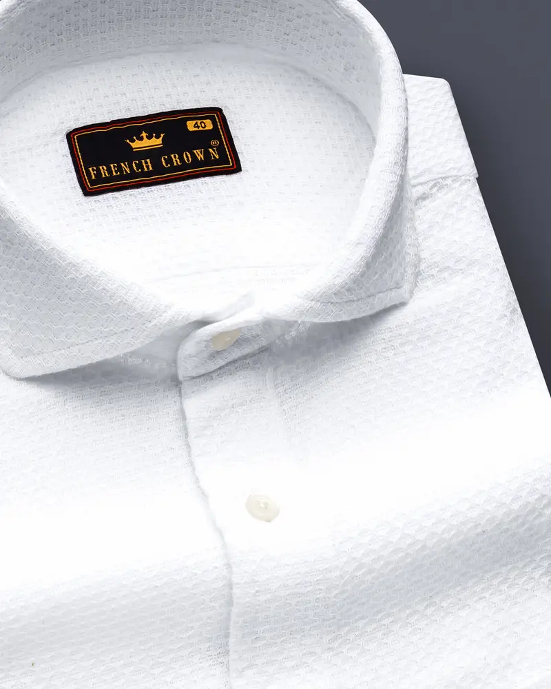 Albliss-Bright White Dobby Textured Premium Giza Cotton Casual Shirt 1