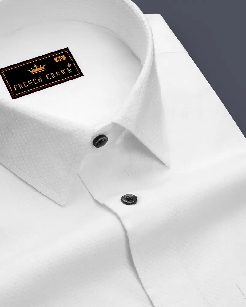 Alboro-Bright White Dobby Textured Premium Giza Cotton Dress Shirt 1