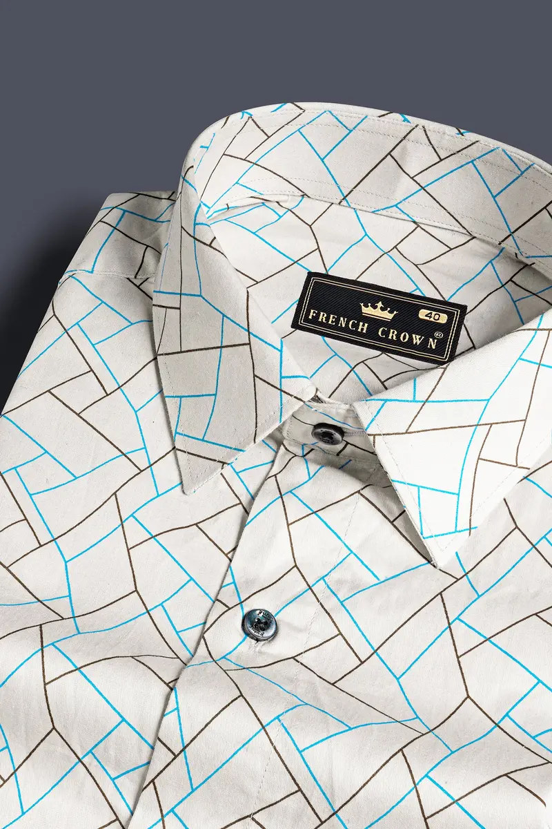 Alhambra Beige Multicolour Abstract Lines Printed Subtle Sheen Super Soft Premium Cotton Shirt 1