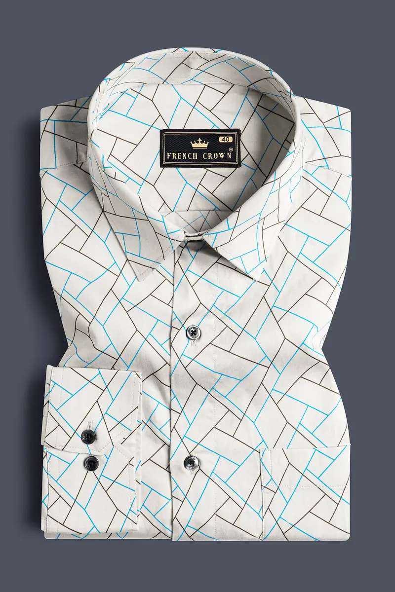 Alhambra Beige Multicolour Abstract Lines Printed Subtle Sheen Super Soft Premium Cotton Shirt 3