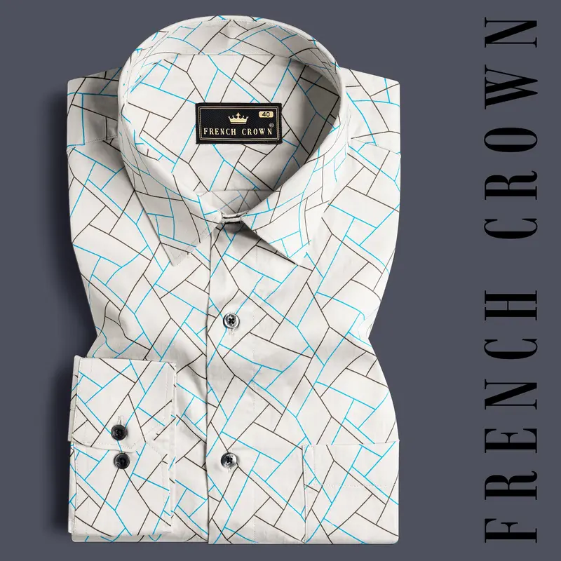 Alhambra Beige Multicolour Abstract Lines Printed Subtle Sheen Super Soft Premium Cotton Shirt 4