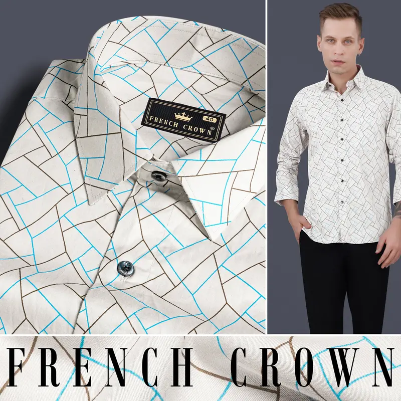 Alhambra Beige Multicolour Abstract Lines Printed Subtle Sheen Super Soft Premium Cotton Shirt 7