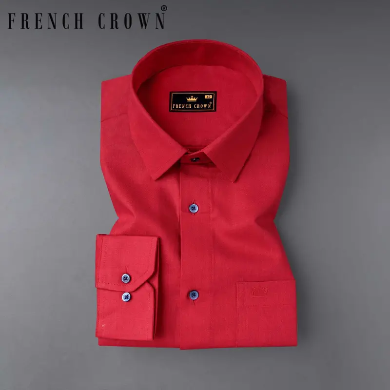 Alizarin Crimson Luxurious Linen Shirt 7