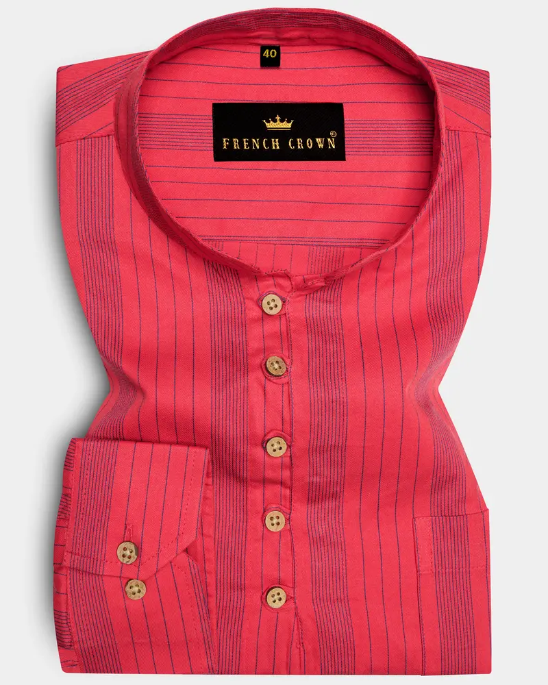 Alizarin Twill Pinstriped Premium Cotton Kurta Shirt 1