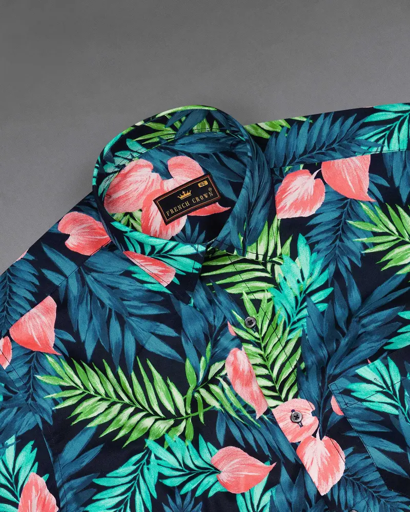 Allports Blue And Mantis Green Leaves Printed Premium Cotton Shirt 6