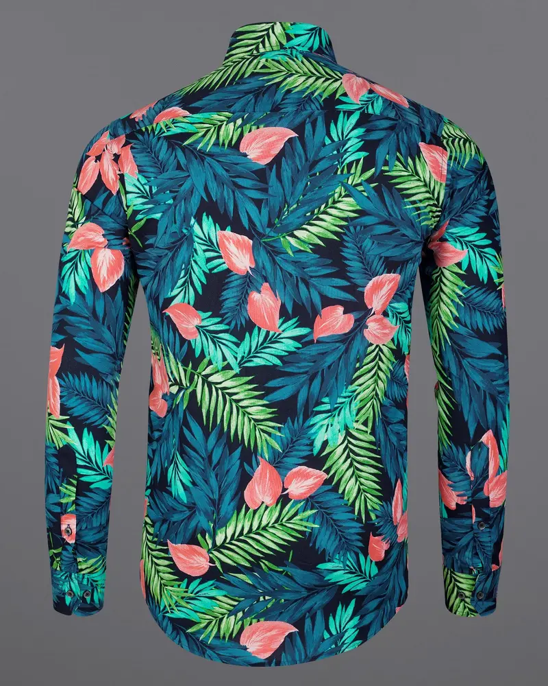 Allports Blue And Mantis Green Leaves Printed Premium Cotton Shirt 7