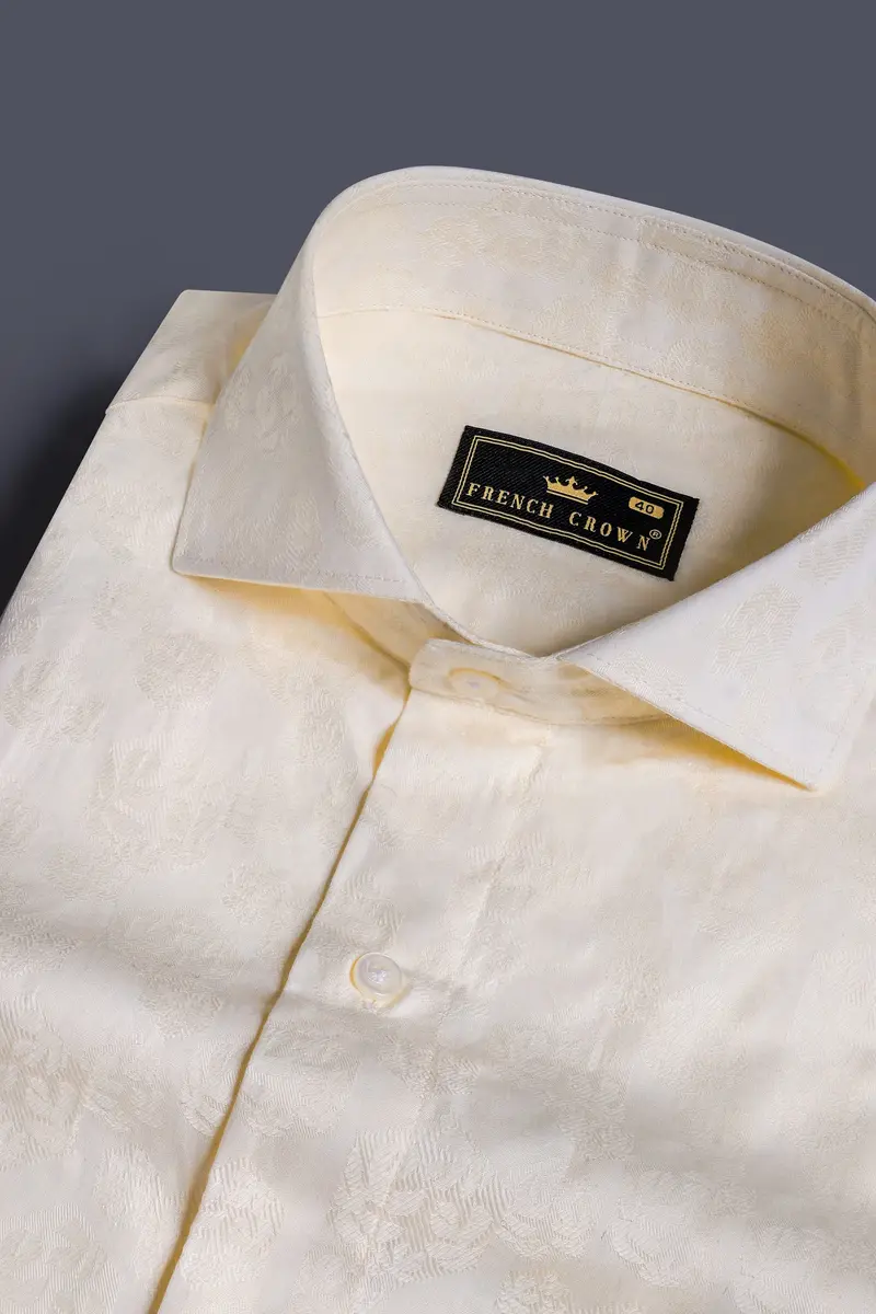 Almond Beige Jacquard Textured Premium Giza Cotton Shirt 1