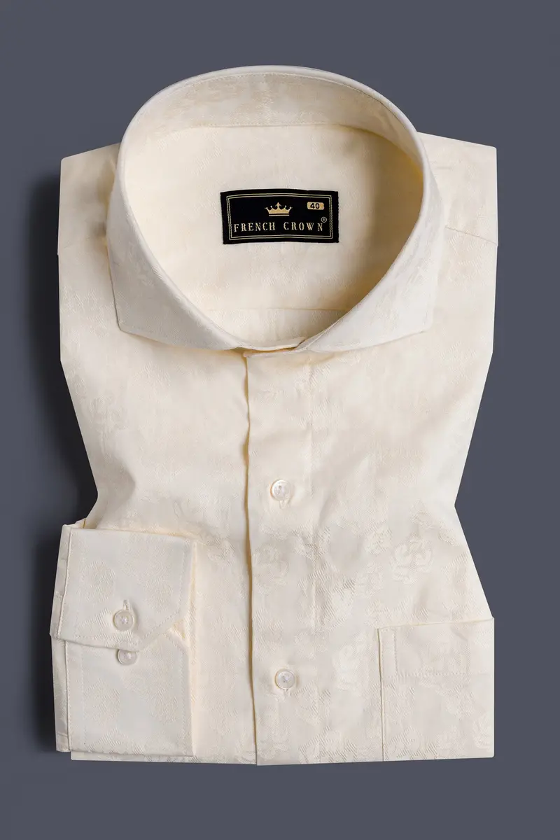 Almond Beige Jacquard Textured Premium Giza Cotton Shirt 3