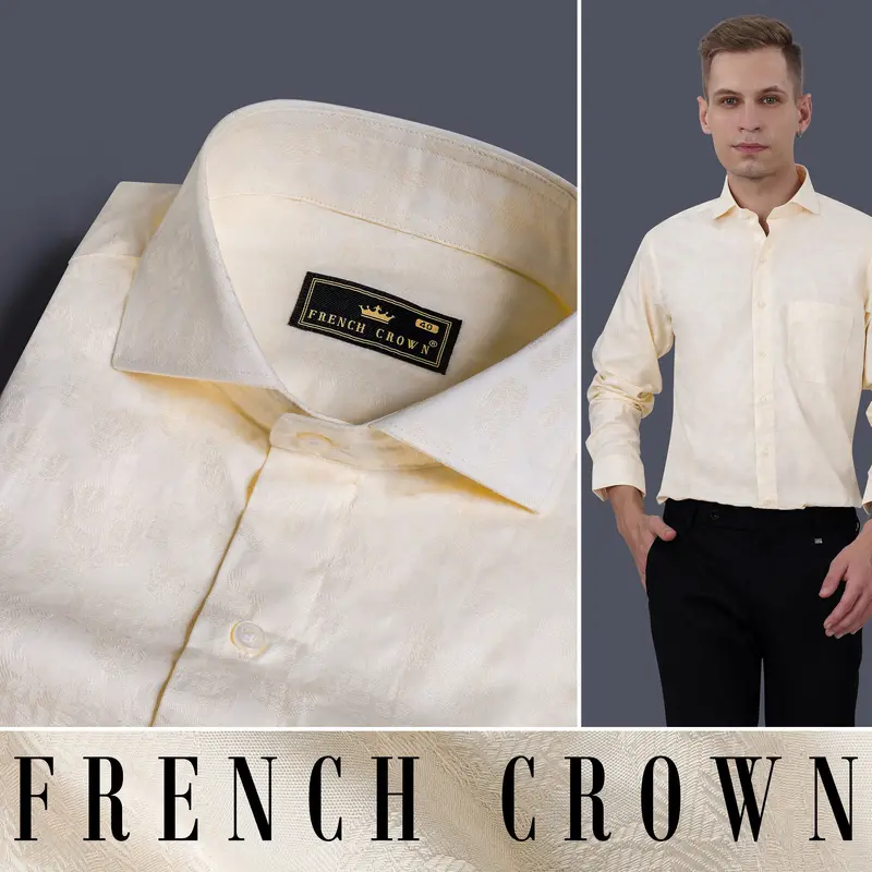 Almond Beige Jacquard Textured Premium Giza Cotton Shirt 4