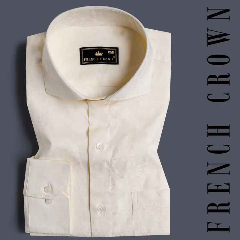 Almond Beige Jacquard Textured Premium Giza Cotton Shirt 7