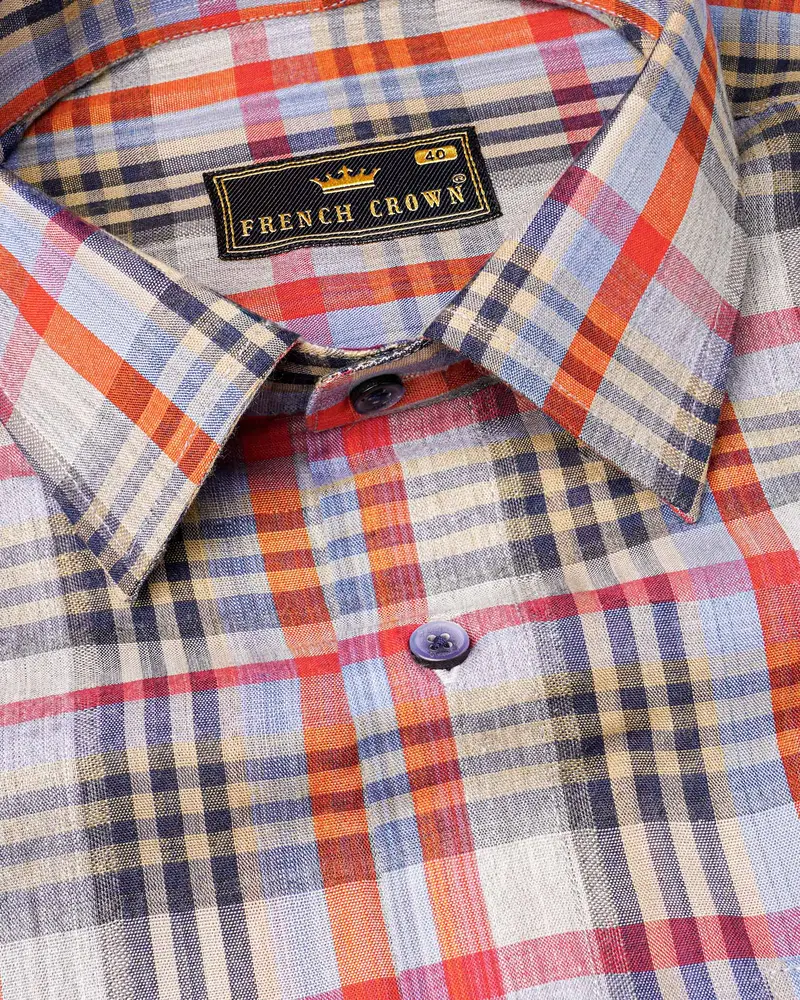 Almond Brown Plaid Dobby Textured Premium Giza Cotton Shirt 1