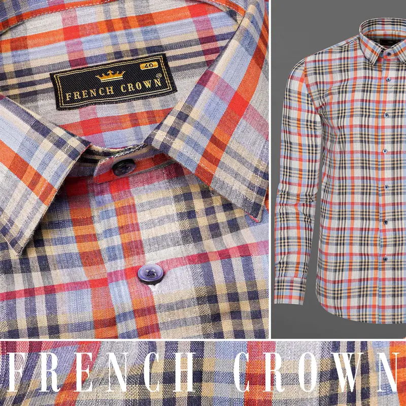 Almond Brown Plaid Dobby Textured Premium Giza Cotton Shirt 10