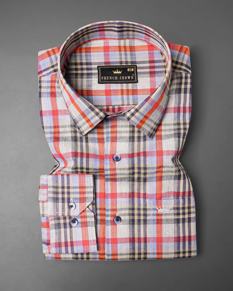 Almond Brown Plaid Dobby Textured Premium Giza Cotton Shirt 3