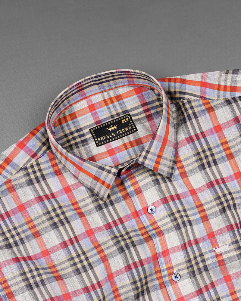Almond Brown Plaid Dobby Textured Premium Giza Cotton Shirt 4