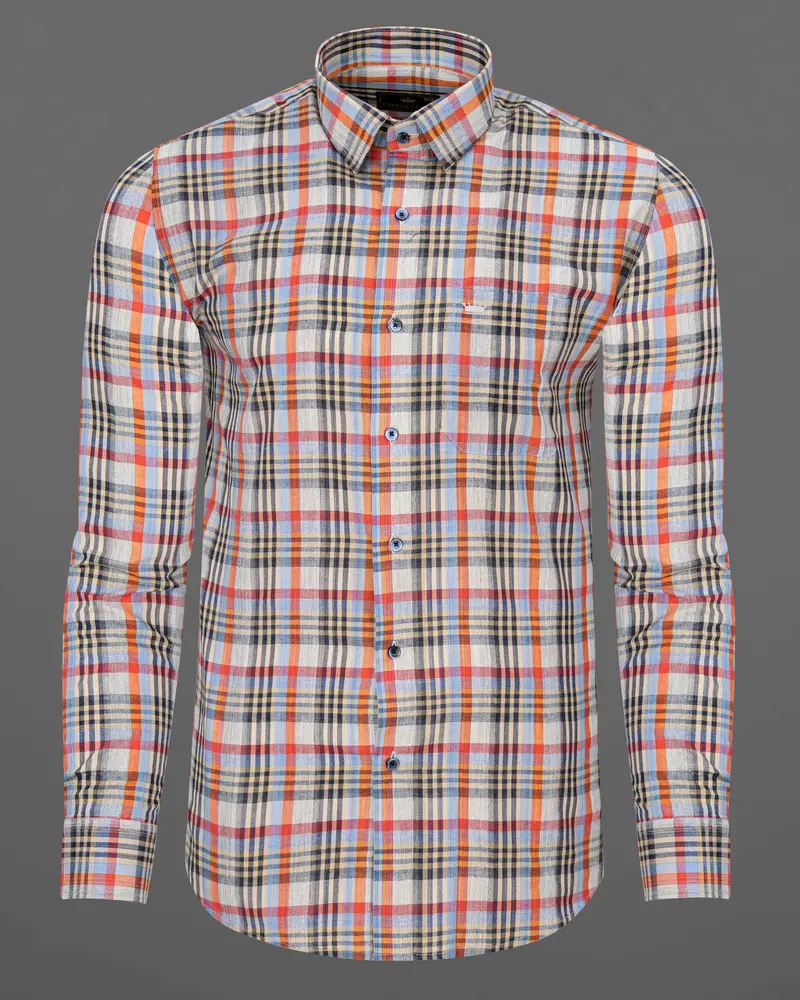 Almond Brown Plaid Dobby Textured Premium Giza Cotton Shirt 5
