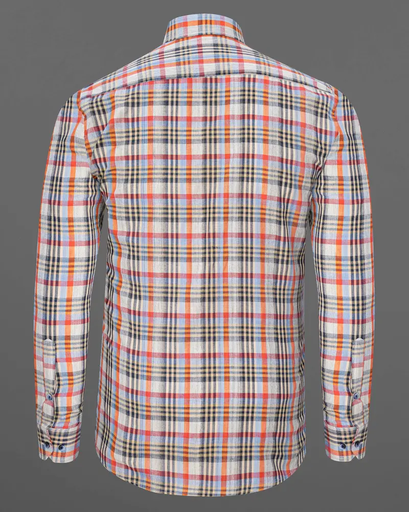 Almond Brown Plaid Dobby Textured Premium Giza Cotton Shirt 6