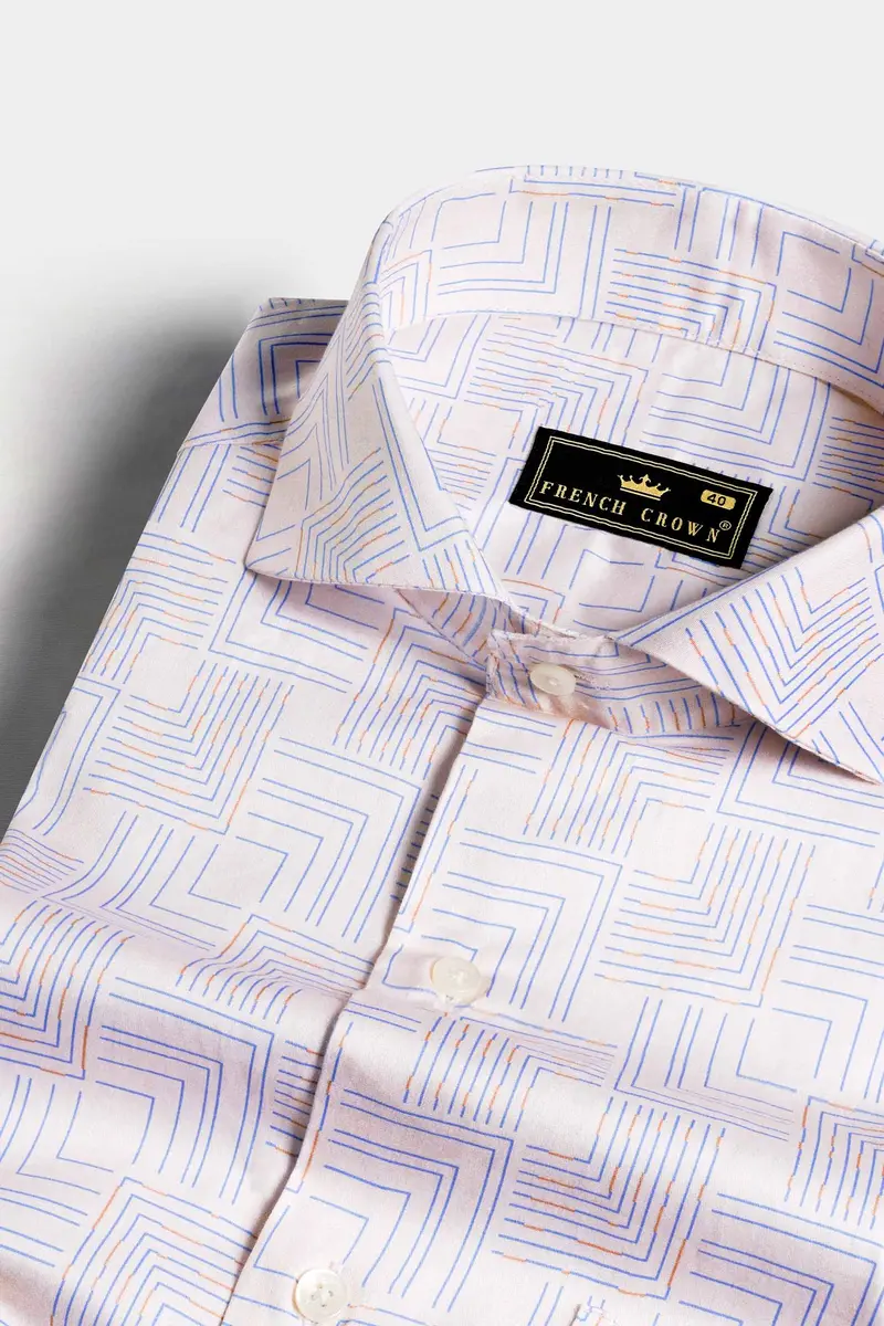 Almond Cream And Danube Blue Printed Subtle Sheen Super Soft Premium Cotton Shirt 1