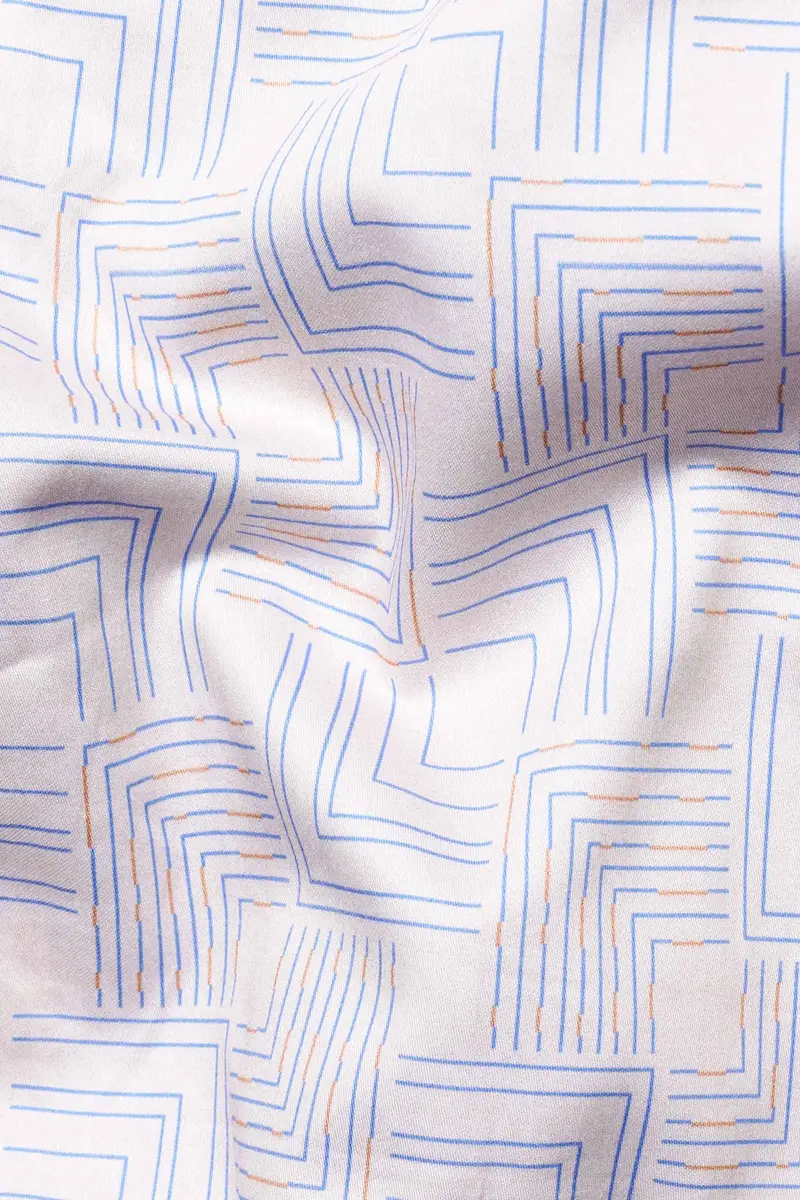 Almond Cream And Danube Blue Printed Subtle Sheen Super Soft Premium Cotton Shirt 2