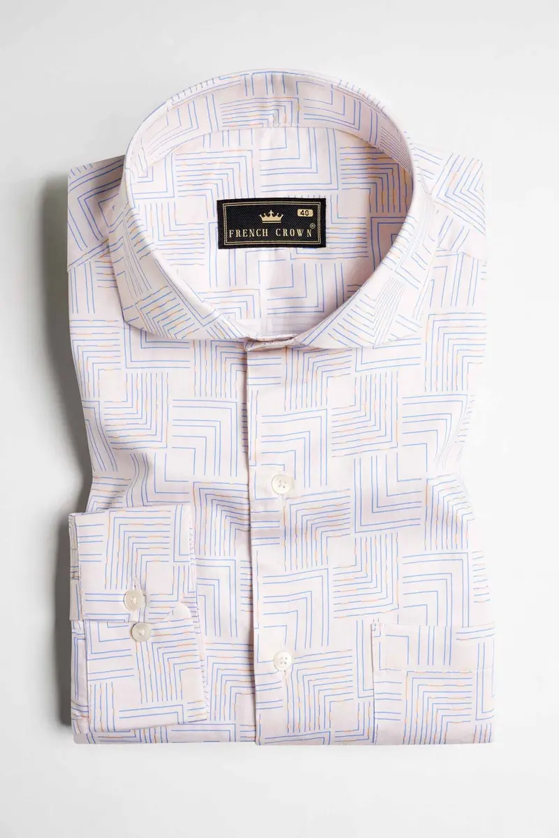 Almond Cream And Danube Blue Printed Subtle Sheen Super Soft Premium Cotton Shirt 3