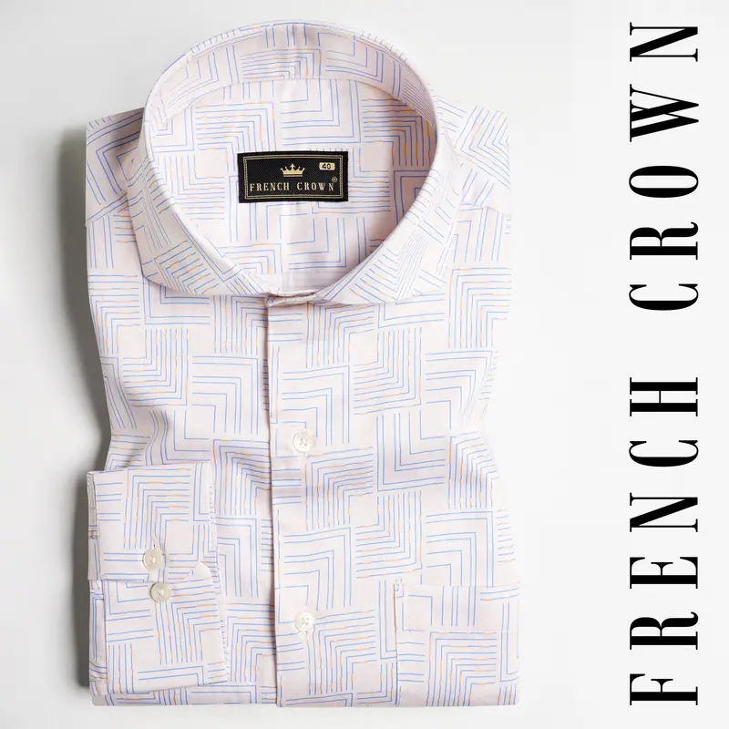 Almond Cream And Danube Blue Printed Subtle Sheen Super Soft Premium Cotton Shirt 7
