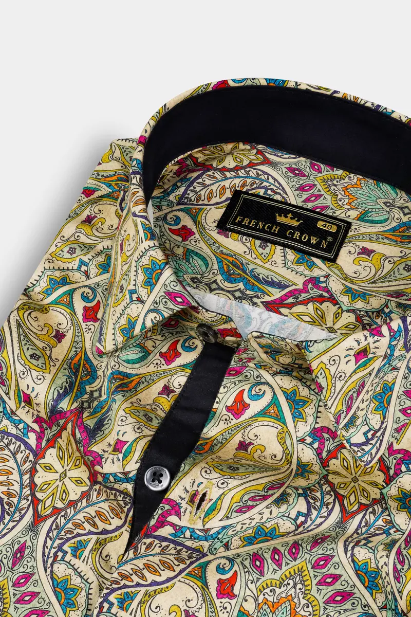 Almond Cream And Vivid Pink Multicolor Printed Super Soft Premium Cotton Shirt 1