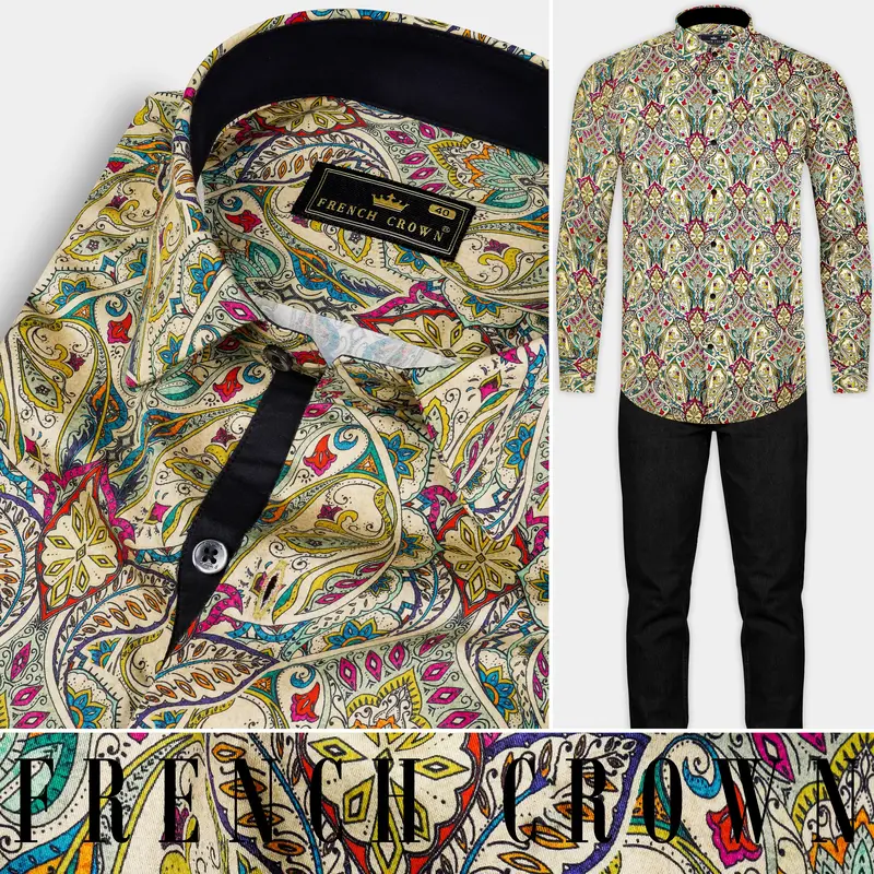 Almond Cream And Vivid Pink Multicolor Printed Super Soft Premium Cotton Shirt 10