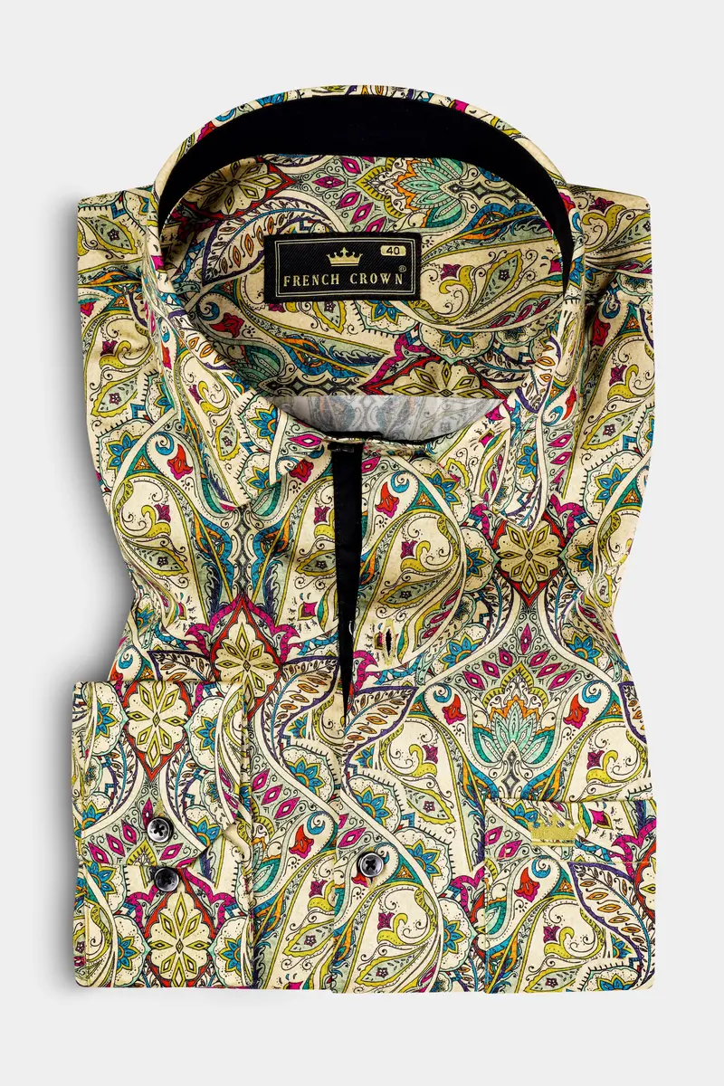 Almond Cream And Vivid Pink Multicolor Printed Super Soft Premium Cotton Shirt 3