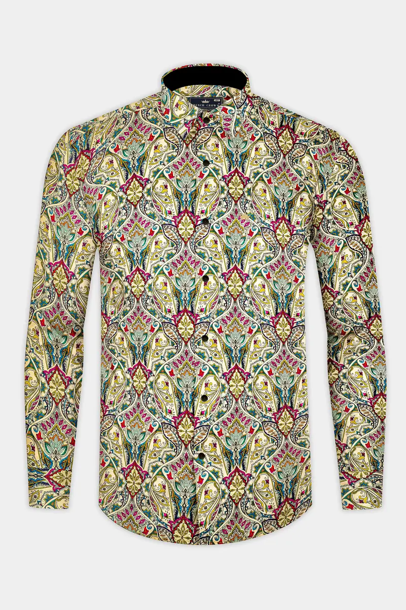 Almond Cream And Vivid Pink Multicolor Printed Super Soft Premium Cotton Shirt 4