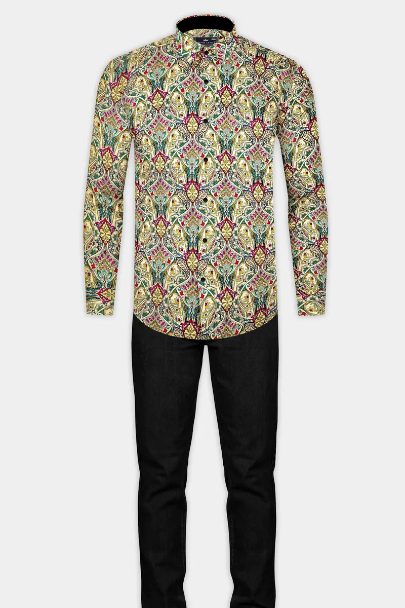 Almond Cream And Vivid Pink Multicolor Printed Super Soft Premium Cotton Shirt 6