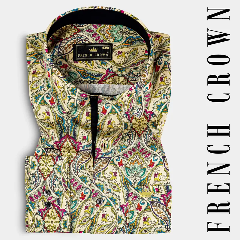 Almond Cream And Vivid Pink Multicolor Printed Super Soft Premium Cotton Shirt 7