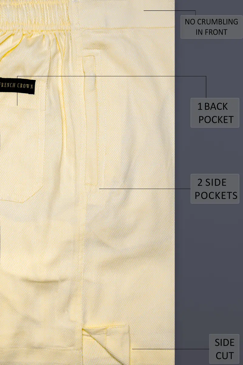 Almond Cream Dobby Textured Premium Cotton Shorts 5