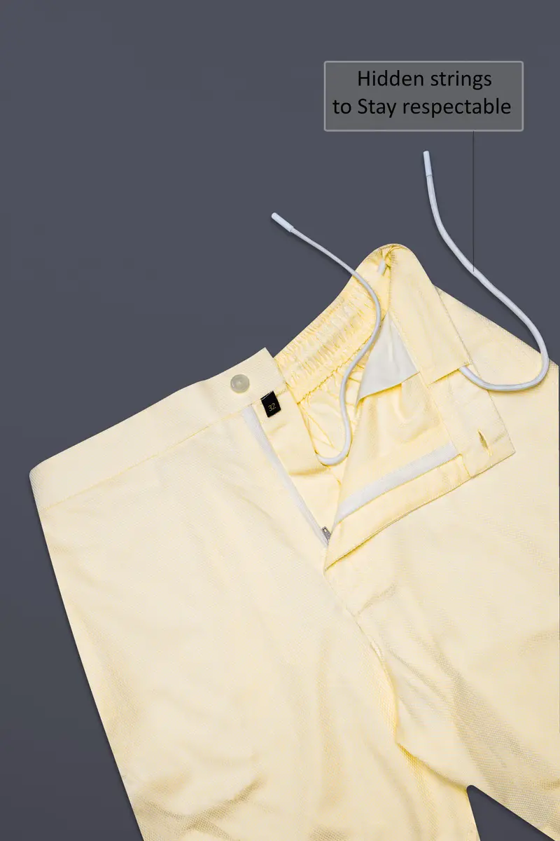 Almond Cream Dobby Textured Premium Cotton Shorts 6