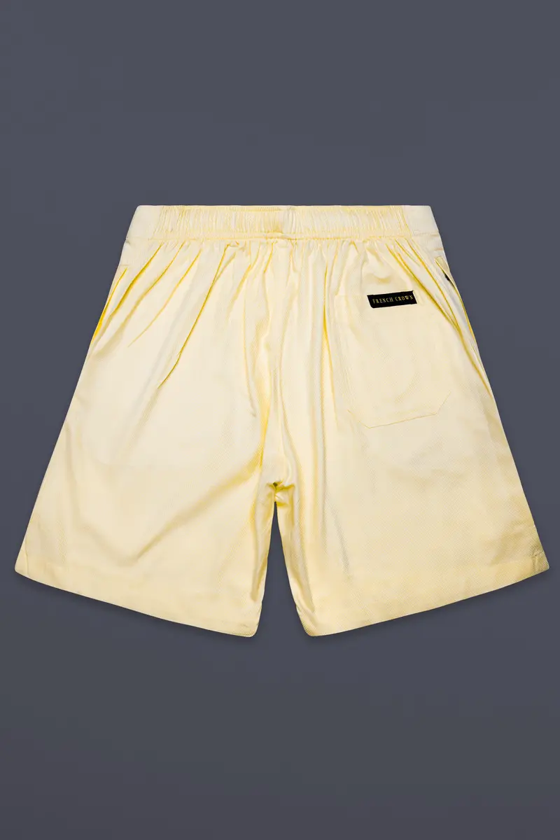 Almond Cream Dobby Textured Premium Cotton Shorts 7
