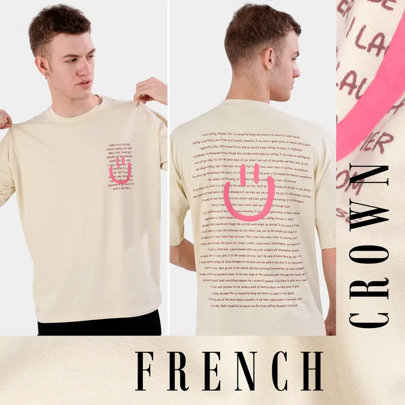 Almond Cream Printed Premium Cotton Oversized T-Shirt 1