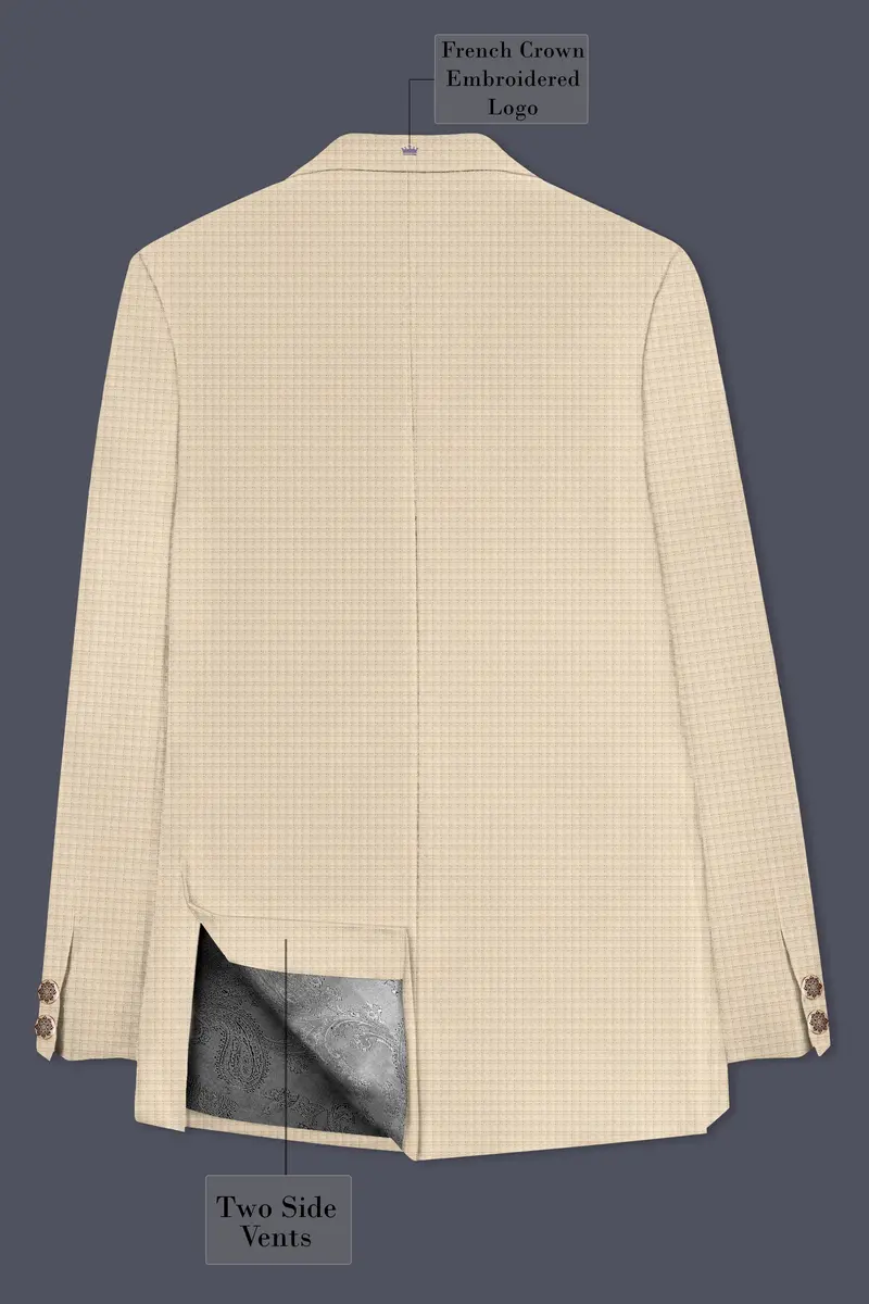 Almond-Pavlova Cream Plaid Wool Rich Bandhgala Blazer 13