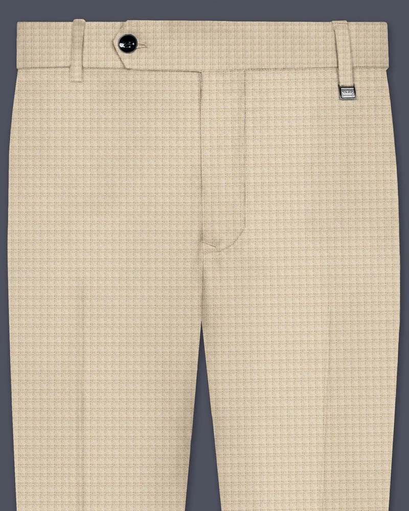 Almond-Pavlova Cream Plaid Wool Rich Stretchable Waistband Pant 1