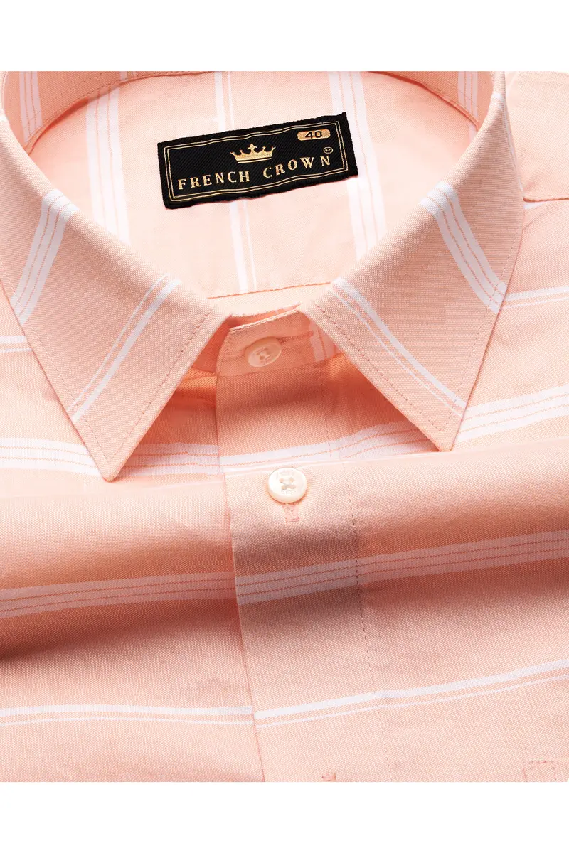 Almond Peach And White Striped Royal Oxford Shirt 1