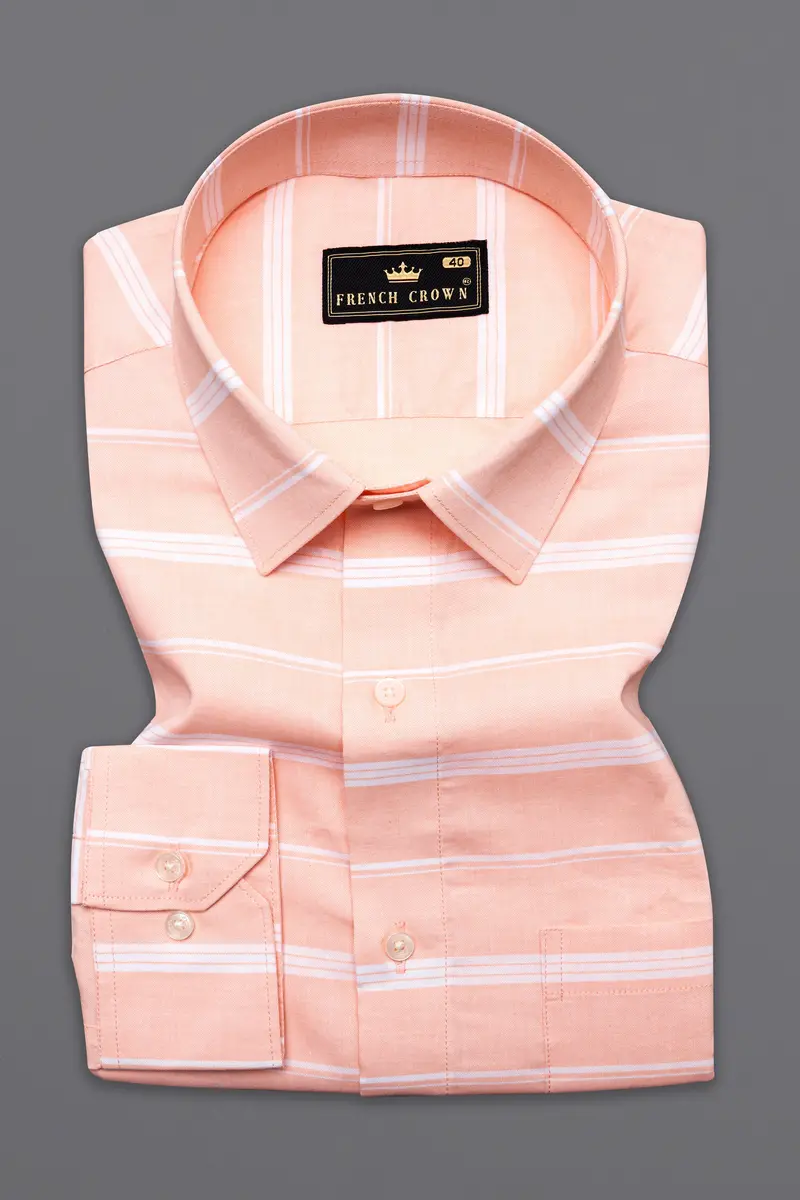 Almond Peach And White Striped Royal Oxford Shirt 3