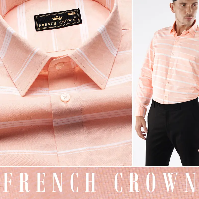 Almond Peach And White Striped Royal Oxford Shirt 4