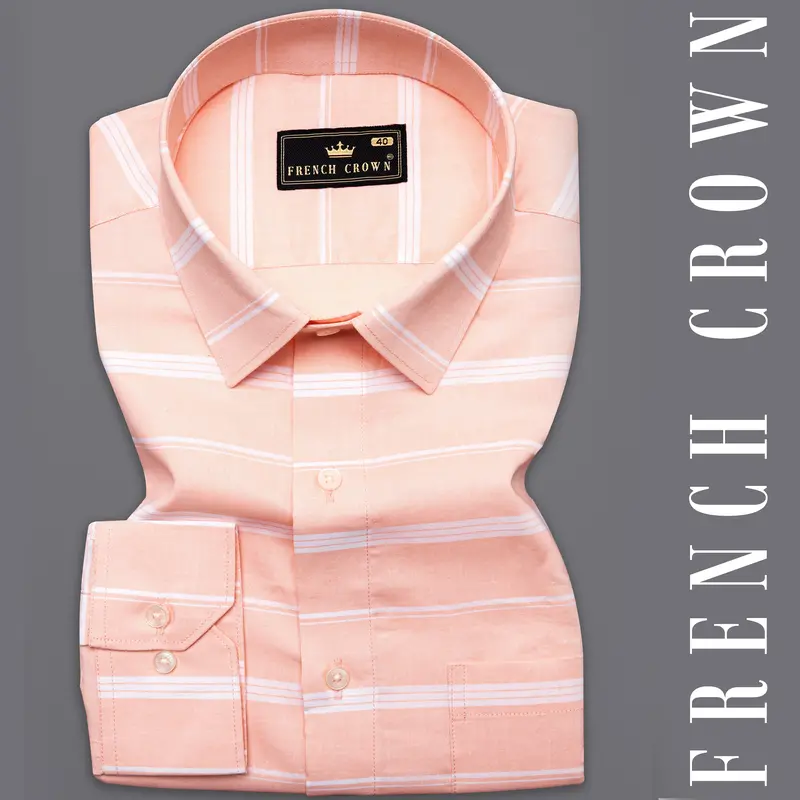 Almond Peach And White Striped Royal Oxford Shirt 7