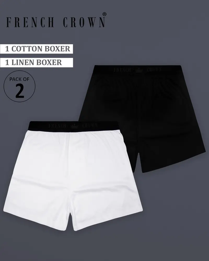 Alonix-Bright White Premium Cotton And Jade Black Elastane Stretch Luxurious Linen Boxers 1