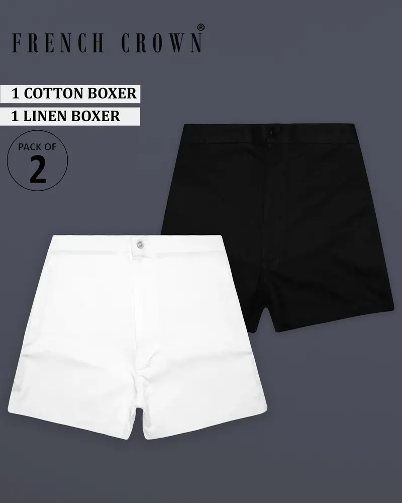 Alonix-Bright White Premium Cotton And Jade Black Luxurious Linen Boxers 1